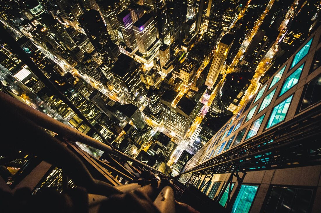 Looking down from a Manhattan rooftop